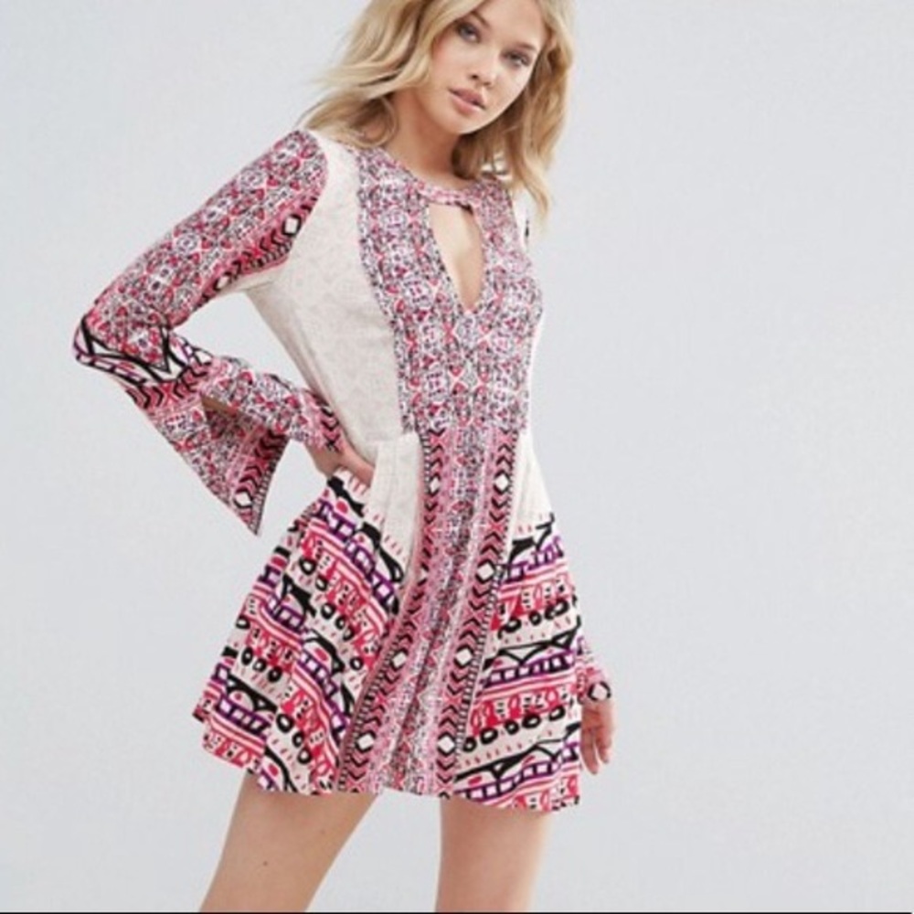 Free People Dress Tegan Border Printed Mini Dress size 0